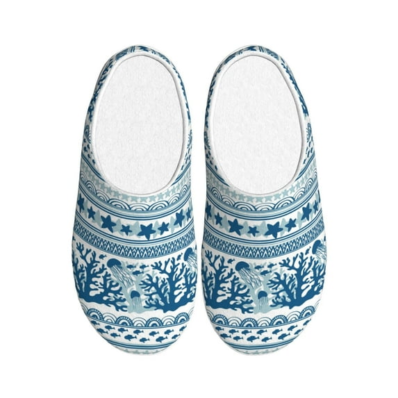 Wukai Sea Underwater Jellyfish Print Women's Indoor Bedroom Slipper Slip On Shoes, Unisex House Shoes with Anti-Skid Sole for Men, Gift for Women Men-11