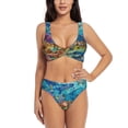 thumbnail image 1 of Wukai Sea World Women's Bikini Set Two Piece,wimsuit High Waisted V Neck Twist Front Adjustable Spaghetti Straps Bathing Suit-Medium, 1 of 1