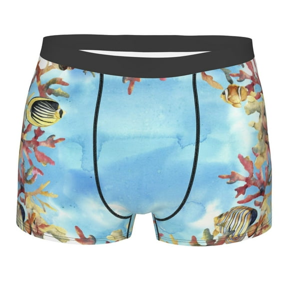 Wukai Sea and Fish Print Men’s Underwear Breathable Boxer Briefs, Moisture Wicking & Breathable-