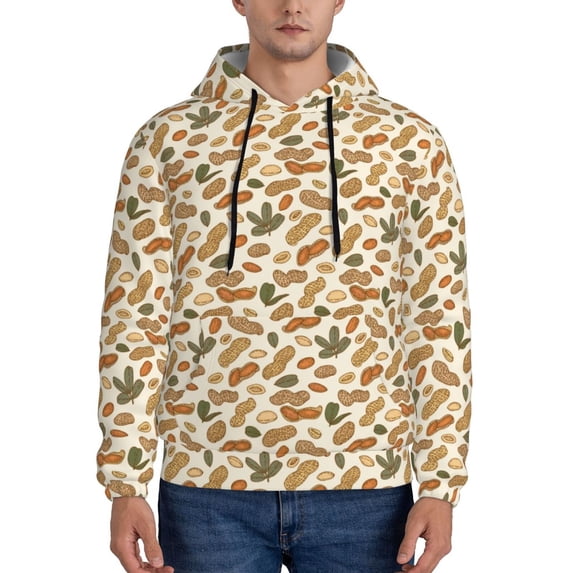Wukai Set With Peanut Print Men Hoodies Fleece Sweatshirts Long Sleeve Sweaters Pullover Fall Outfits Winter Clothes-Large