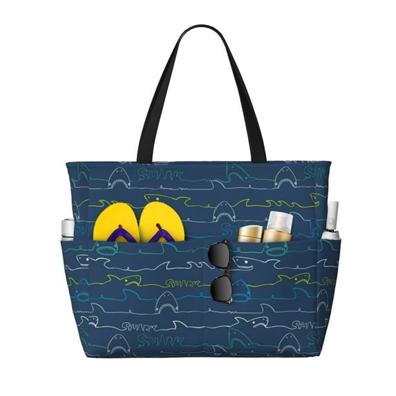Wukai Shark (2) Print Zipper Bag,large Beach Tote Bag,Waterproof Sandproof Bag,Grocery and Picnic Tote Travel Bag