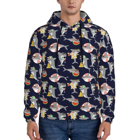 Wukai Sharks In Sunglasses Print Men Hoodies Fleece Sweatshirts Long Sleeve Sweaters Pullover Fall Outfits Winter Clothes-Small
