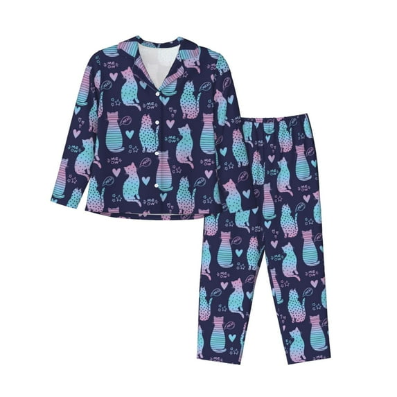 Wukai Silhouette Cats Print Women's Pajama Set - Soft Long Sleeve Sleepwear for Comfort and Style-XX-Large