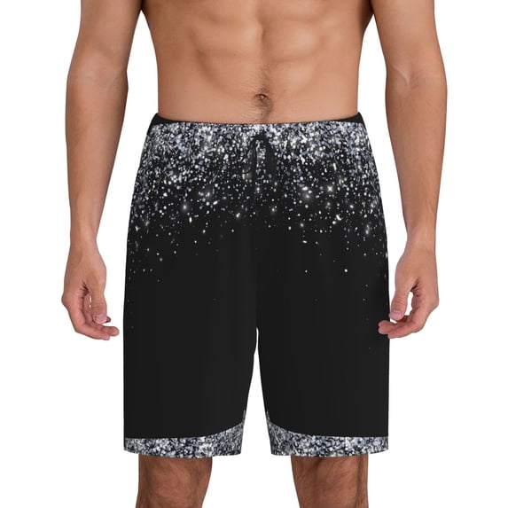 Wukai Silver Glitter1 Men’s Short Pajama Pants With Pockets Soft Sleep Pj Shorts for Men-4X-Large