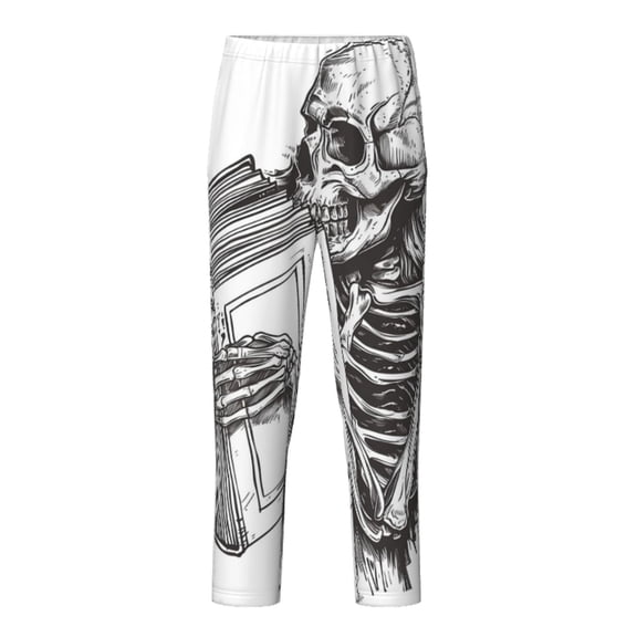 Wukai Skeleton Book Lover Print Teenagers' Pajama Pant Sleep Pajama Lounge Pant PJ Bottoms with Pockets and Button Fly(Available in Big & Tall)-Medium