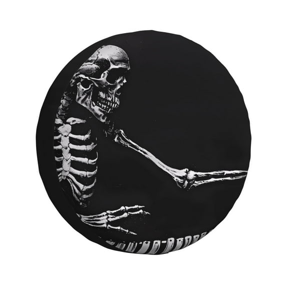 Wukai Skeleton Playing Xylophone Print Spare Tire Cover for RV Trailer,Waterproof PVC Faux Leather Wheel Cover Fit for Truck,Trailer,RV,SUV,Camper and Most Vehicle-16 inch