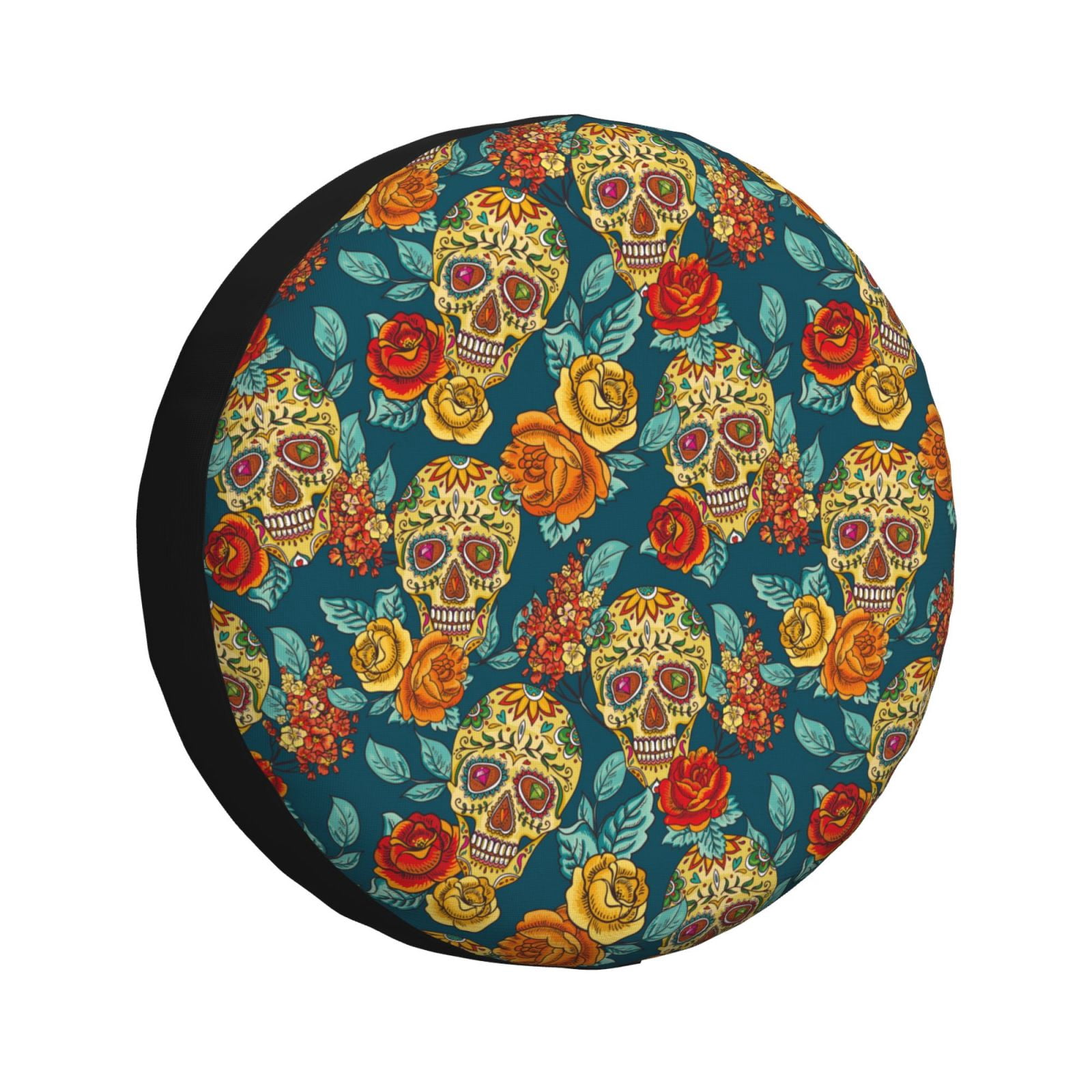 Wukai Skull And Flowers Print Spare Tire Cover for RV Trailer ...