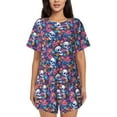 thumbnail image 1 of Wukai Skull Daisy Print Women's Pajama Set - Short-Sleeve Top and Shorts with Elastic Waistband and Pockets for Loungewear, Yoga, and Casual Wear-X-Large, 1 of 6