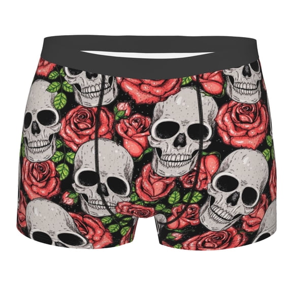 Wukai Skull and Roses Print Men’s Underwear Breathable Boxer Briefs, Moisture Wicking & Breathable-Medium