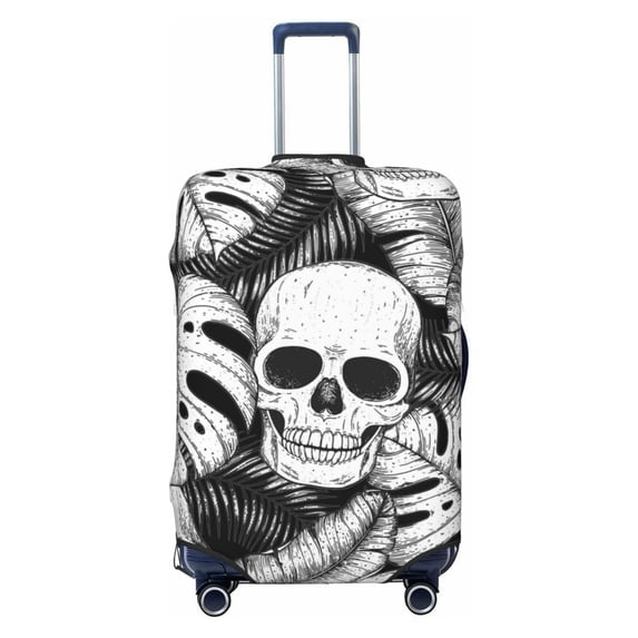 Wukai Skull and palm leaves Elastic Luggage Cover: Personalized Protection for Your Suitcase - Fits 19~29-inch, Washable & Durable Travel Companion-