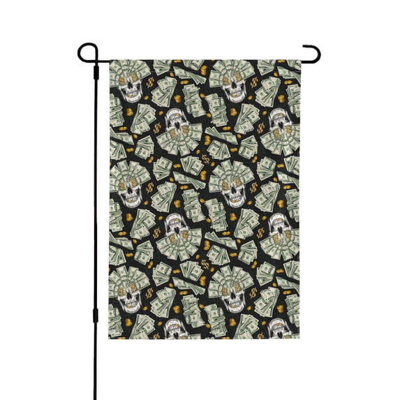 Wukai Skull with Dollar Garden Flags Double Sided Welcome Garden Yard House Flags Outside Outdoor House (Only Flag)