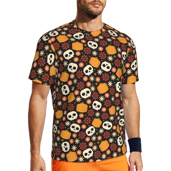 Wukai Skulls Print Men's Short-Sleeved Mesh T-Shirt,Quick-Dry Short Sleeve Workout T-Shirt-Medium