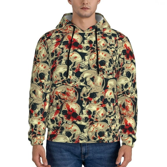 Wukai Skulls1 Print Men Hoodies Fleece Sweatshirts Long Sleeve Sweaters Pullover Fall Outfits Winter Clothes-X-Large