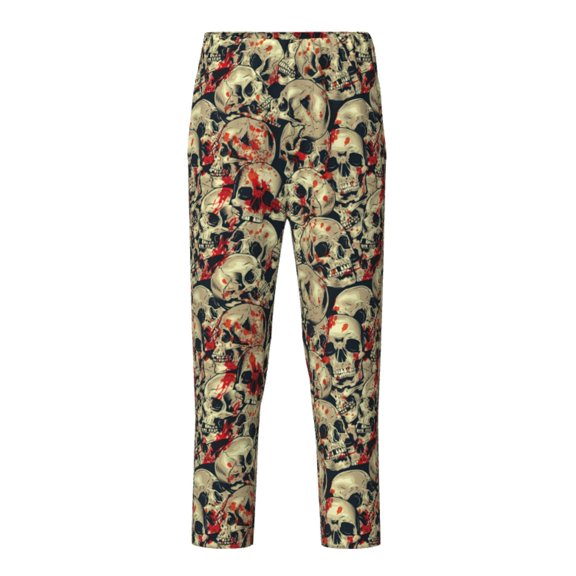 Wukai Skulls1 Print Teenagers' Pajama Pant Sleep Pajama Lounge Pant PJ Bottoms with Pockets and Button Fly(Available in Big & Tall)-Small