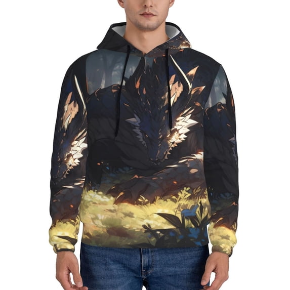 Wukai Sleeping Dragon In Forest Print Men Hoodies Fleece Sweatshirts Long Sleeve Sweaters Pullover Fall Outfits Winter Clothes-Small