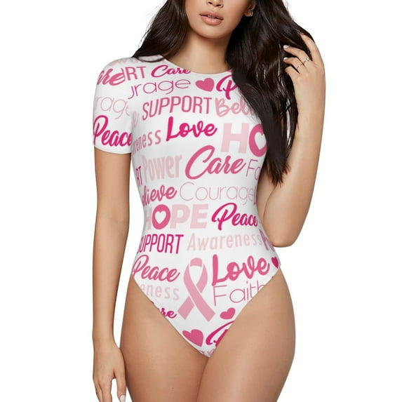 Naloa Breast Cancer Pink Ribbons Awareness (2) Women's Short-Sleeved Onesie, One-Piece Swimsuit for Parties, dates, clubs - Medium