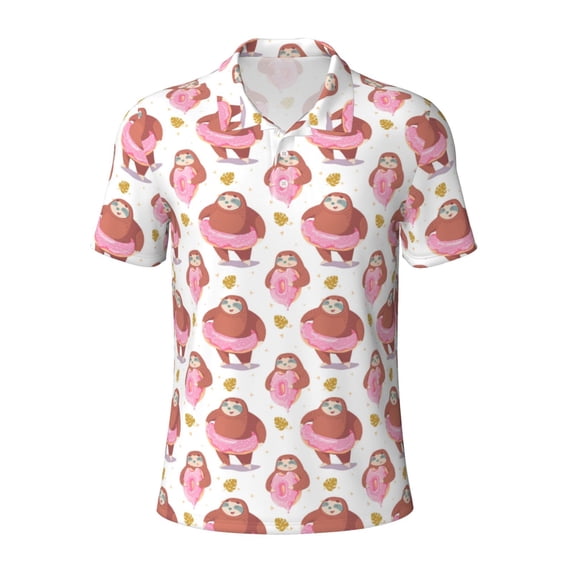 Wukai Sloth with Donuts1 Men’s Polo Shirts,Quick-Dry Athletic Shirt,Classic Fit Shirts-3X-Large