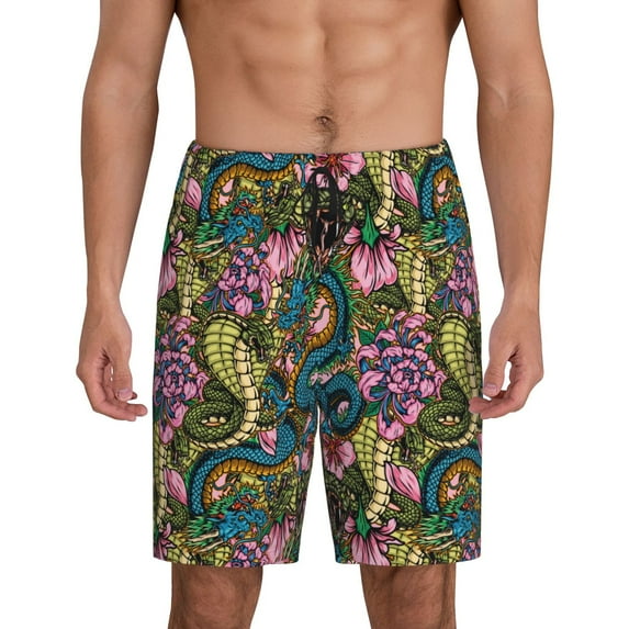Wukai Snake And Flower Men’s Short Pajama Pants With Pockets Soft Sleep Pj Shorts for Men-3X-Large