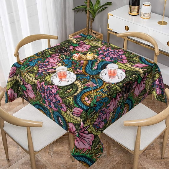 Wukai Snake And Flower Waterproof Tablecloth for Kitchen Dining, Fits Square Tables for 2-4 Seats -54"x54"
