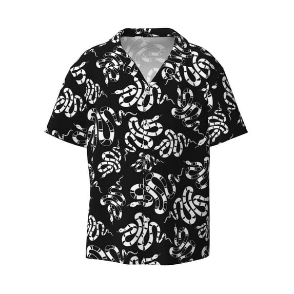 Wukai Snake Men's Casual Short-Sleeve Button Down Shirt - Lightweight Summer Dress Shirt for Daily Wear-XX-Large