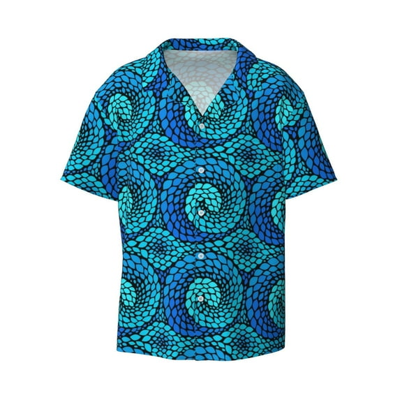 Wukai Snake Men's Casual Short-Sleeve Button Down Shirt - Lightweight Summer Dress Shirt for Daily Wear-XX-Large