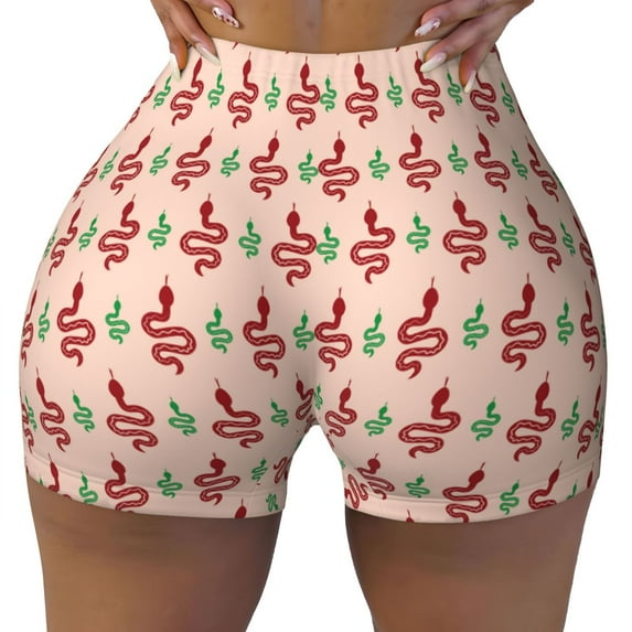 Wukai Snake Print Pack Biker Shorts for Women Yoga Workout Gym Running Scrunch Active Shorts-Large