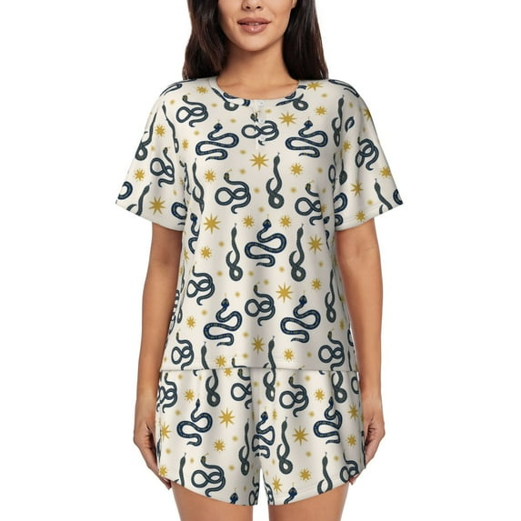 "Wukai Snake Women's Pajama Set - Short-Sleeve Top and Shorts with Elastic Waistband and Pockets for Loungewear, Yoga, and Casual Wear-X-Large