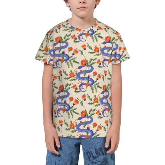 Wukai Snake Youth Unisex Short Sleeve T-Shirt for Boys, Girls, Teens, and Kids-Large