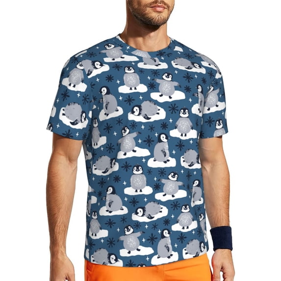 Wukai Snow Penguin Print Men's Short-Sleeved Mesh T-Shirt,Quick-Dry Short Sleeve Workout T-Shirt-5X-Large