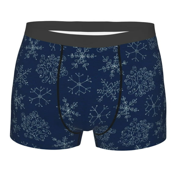 Wukai Snowflake Dark Blue Print Men’s Underwear Breathable Boxer Briefs, Moisture Wicking & Breathable-