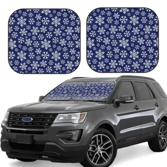 Wukai Snowflakes On Dark Blue Print Windshield Sun Shade, Car Front Window Shades Sunshade Cover Sun Visor Shield Block Automotive Interior Protector Blocks UV Rays-Medium
