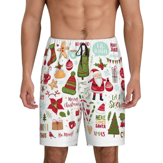 Wukai Snowflakes Santa Claus Men’s Short Pajama Pants With Pockets Soft Sleep Pj Shorts for Men-4X-Large