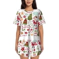 thumbnail image 1 of Wukai Snowflakes Santa Claus Women's Pajama Set,Short-Sleeve Top and Shorts with Elastic Waistband and Pockets for Loungewear, Yoga, and Casual Wear-X-Large, 1 of 8