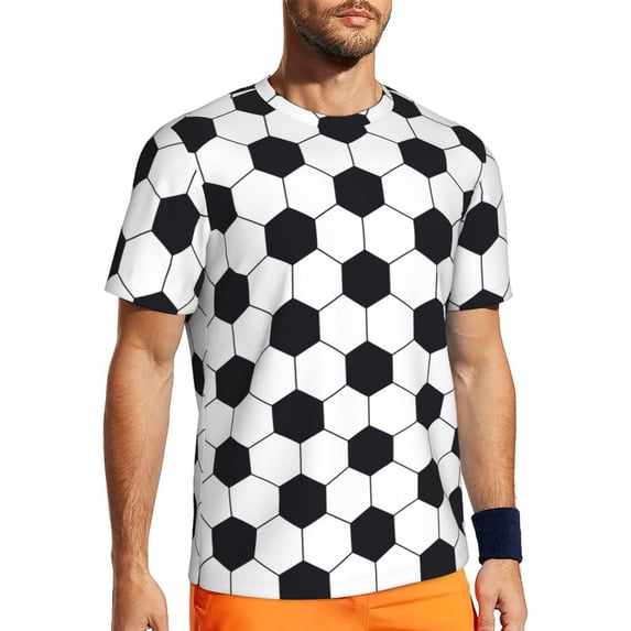 Wukai Soccer Ball Print Men's Short-Sleeved Mesh T-Shirt,Quick-Dry Short Sleeve Workout T-Shirt-X-Small