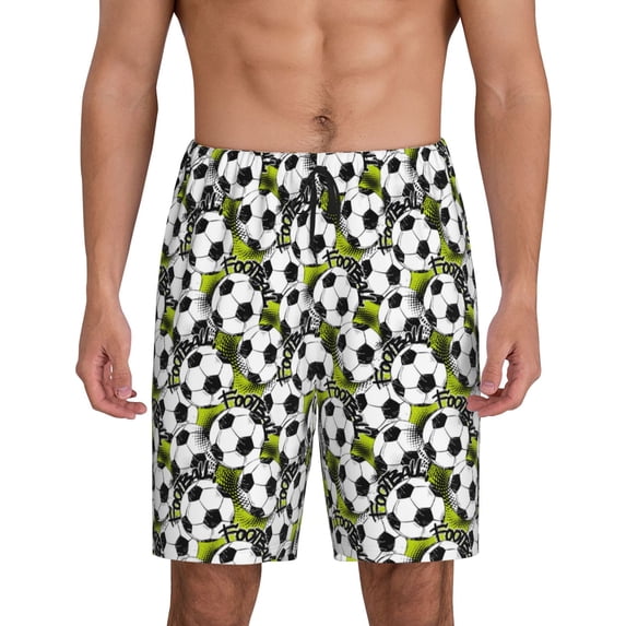 Wukai Soccer and Football Men’s Short Pajama Pants With Pockets Soft Sleep Pj Shorts for Men-Large
