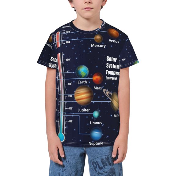 Wukai Solar System Youth Unisex Short Sleeve T-Shirt for Boys, Girls, Teens, and Kids-X-Small