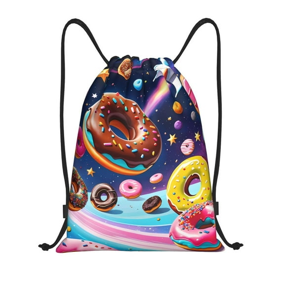 Wukai Space Colorful Donut Drawstring Backpack Bag Sport Gym Sackpack Large Size String Backpack Cinch for Women Men-Medium