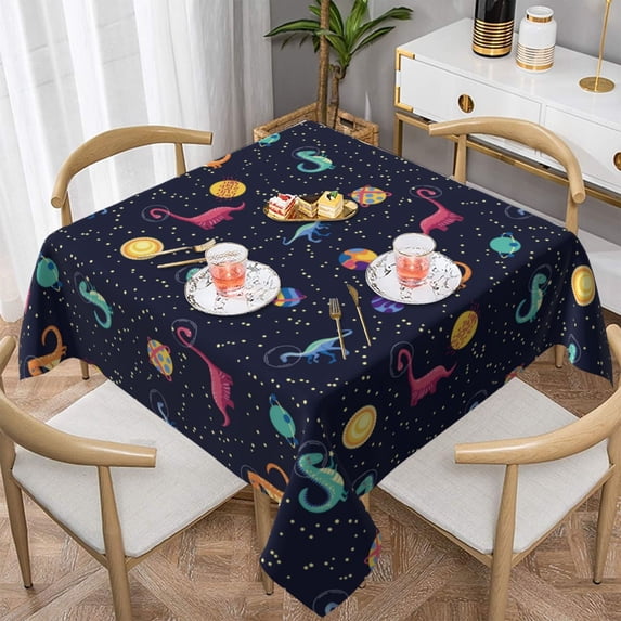 Wukai Space Dinosaur Waterproof Tablecloth for Kitchen Dining, Fits Square Tables for 2-4 Seats -60"x60"