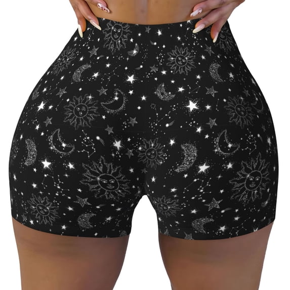 Wukai Space Galaxy Print Pack Biker Shorts for Women Yoga Workout Gym Running Scrunch Active Shorts-X-Large