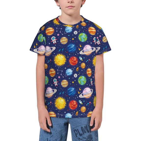Wukai Space Planet Youth Unisex Short Sleeve T-Shirt for Boys, Girls, Teens, and Kids-Large