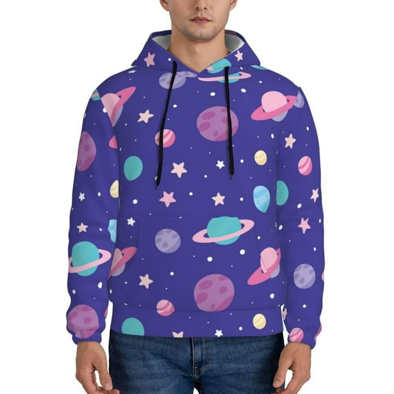 Wukai Space Print Men Hoodies Fleece Sweatshirts Long Sleeve Sweaters Pullover Fall Outfits Winter Clothes-Large