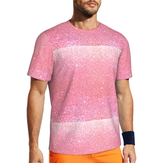 Wukai Sparkly Glitter Print Men's Short-Sleeved Mesh T-Shirt,Quick-Dry Short Sleeve Workout T-Shirt-Small
