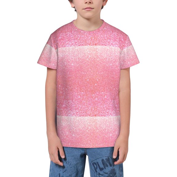 Wukai Sparkly Glitter Youth Unisex Short Sleeve T-Shirt for Boys, Girls, Teens, and Kids-Large