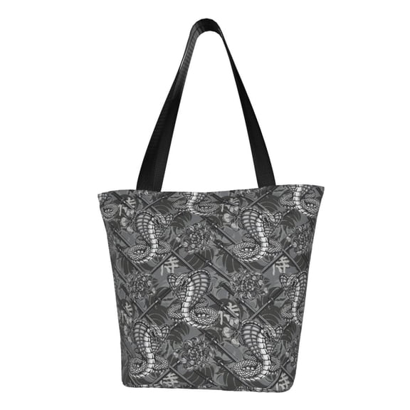 Vsdgher Snake print Reusable Shopping Grocery Bags for Women Shopping with Pouch Foldable Pouch Lightweight Polyester Fabric