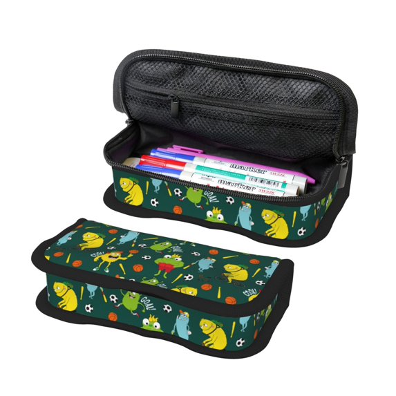 Wukai Sport Monster Print Big Capacity Pencil Case, Upgraded Canvas Pencil Pouch Large Pencil Bag Organizer,Aesthetic Supply