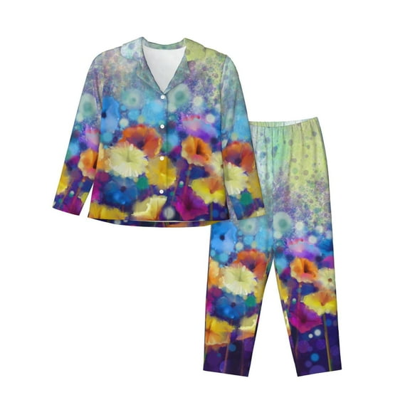 Wukai Spring Flower Seasonal Print Women's Pajama Set - Soft Long Sleeve Sleepwear for Comfort and Style-Small