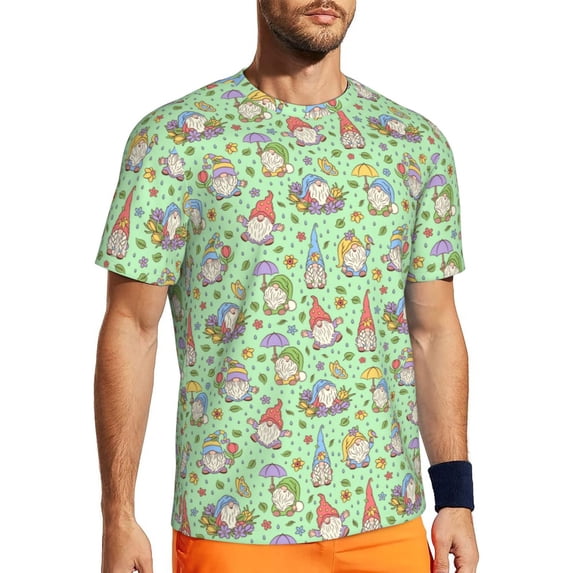 Wukai Spring Gnomes Print Men's Short-Sleeved Mesh T-Shirt,Quick-Dry Short Sleeve Workout T-Shirt-5X-Large