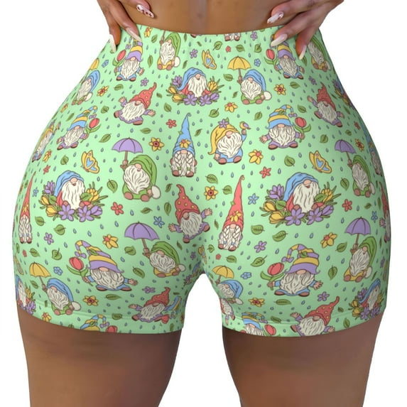 Wukai Spring Gnomes Print Pack Biker Shorts for Women Yoga Workout Gym Running Scrunch Active Shorts-XX-Large