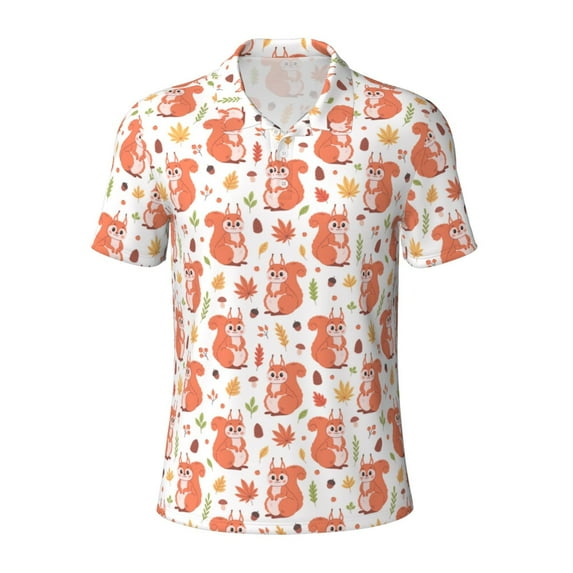 Wukai Squirrel And Maple Leaf Men’s Polo Shirts,Quick-Dry Athletic Shirt,Classic Fit Shirts-4X-Large