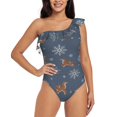 thumbnail image 1 of Wukai Squirrel And Snowflakes Chic One Shoulder Swimwear with Ruffle Design and Tummy Control Skirt: Fashionable, Supportive, Comfortable for Beach-Medium, 1 of 7
